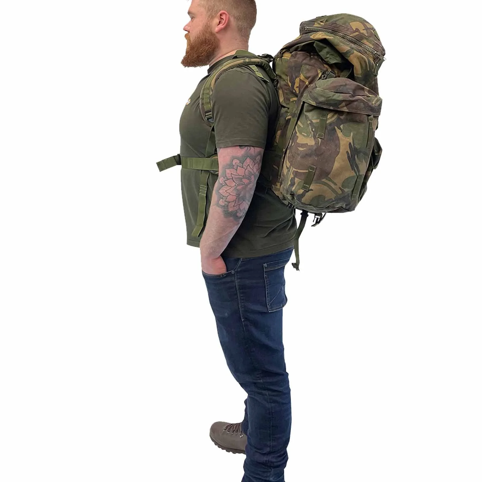 British Army 90L Short Back DPM Bergen With Side Pouches - Image 6